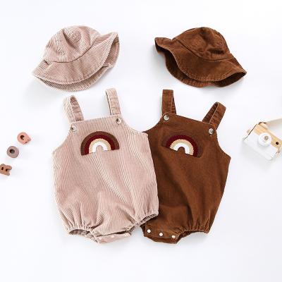 China Onesie Spring Autumn Baby Bodysuits Corduroy Boys Girls Clothing Rainbow Rompers With Hat 2pcs Toddler Suspenders Kids Overalls for sale