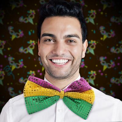 China Hot-selling Mardi Gras Sequin Carnival Jewelery Green and Gold All-match Color Checked Bow Tie Purple Yellow Mixed Bow Tie for sale