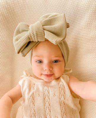 China Hair Accessories Baby Bow Waffle Oversized Headband Children Knit Knotted Headband Babies Hair Accessories for sale