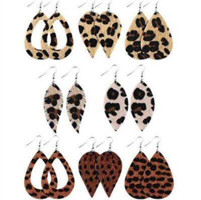 China Drop Adult Cavity Water Animal Skin Advertising Personality Artificial Leather Leopard Print Surface Vintage Fur Leather Earrings for sale