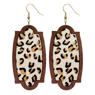 China Geometric Bohemian Print Cowhide Cowhide Print Leopard Dot BOHEMIA Women's Gold Wooden Earrings Shape Earrings Gifts for sale