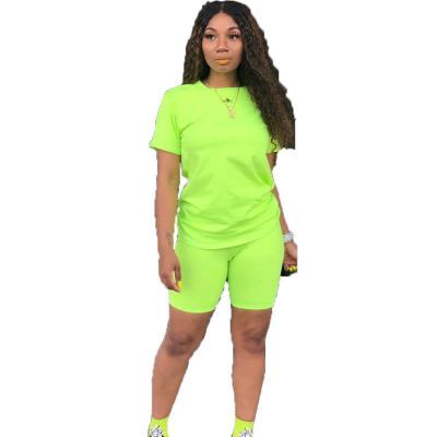 China 16 Colors Women Fluorescence Shorts Breathable Solid Sleeve T-shirts Match Ladies Sportswear Yoga Sports Short Fitted Summer Outfits for sale