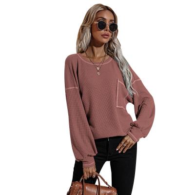 China Autumn Winter Women Long Sleeve Sweater Style Cotton Waffle Top Shirts Popular Adult Loose QUICK DRY Fashion New Fashion for sale