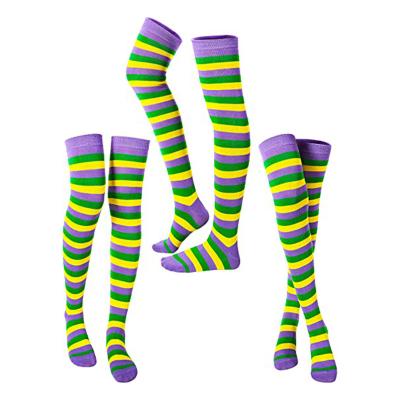 China Breathable Mardi Gras Stocking Socks Women Spring Breathable Ladies Striped Over - Yellow Green Purple Knee Socks Gaiters Socks for sale