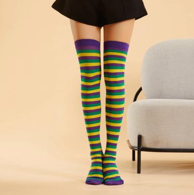 China Breathable Stocking Socks Women Spring And Summer Slim Breathable Ladies Striped Over - Knee Socks Mardi Gras Christmas Gaiters for sale