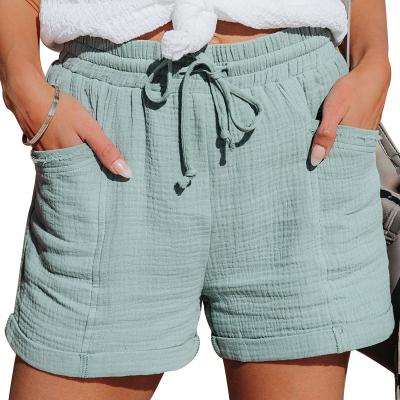 China New Fashion Summer Adult Women High-waisted Leg Shorts Chiffon Women's Shorts Loose String Breathable Cotton Hot Shorts for sale