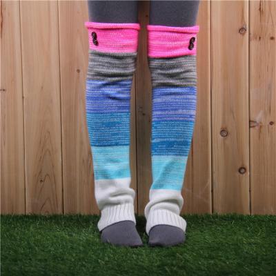 China 100% Acrylic Adult Women New Colorful Patchwork Knitted Wool Over The Knee Winter Keep Warm Socks Leg Warmers for sale