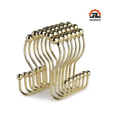 China Modern Gold Color Double-hook Shaped Curtain Shower Hanging Hooks With Rollers Slide Easily For Opening-closing Curtain Double Hook for sale