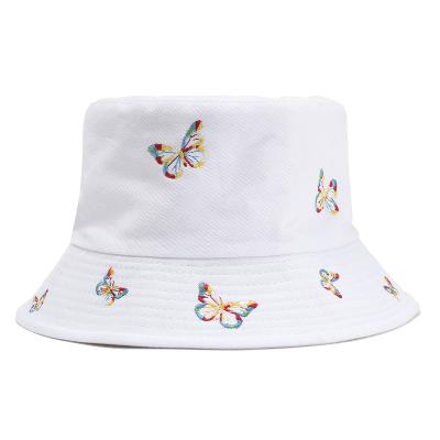 China News Butterfly Embroidery Fisherman Hat Men Casual Women Reversible Bucket Hat for sale