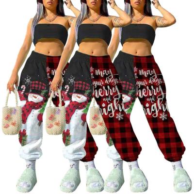 China 2021 Breathable Trending Loose Joggers Fashion Christmas Printing Patchwork Plaid Jogger Pants Women Clothing Woman Sellers Clothes for sale