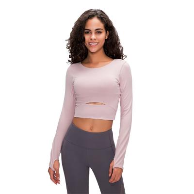 China 2021 Breathable Wholesale Shirts For Women Workout Sweatshirt Knitting Crop Long Sleeve Yoga Shirt for sale