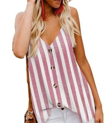 China QUICK DRY Women's Striped Button Down V Neck Strappy Tank Tops Loose Casual Shirts Sleeveless Blouses for sale