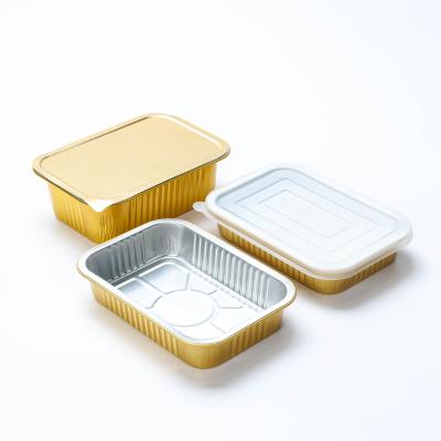 China New Items 580ML Aluminum Foil Hot Disposable Square Kitchen Storage Food Grade Baking Food Tray Containers With Lids for sale