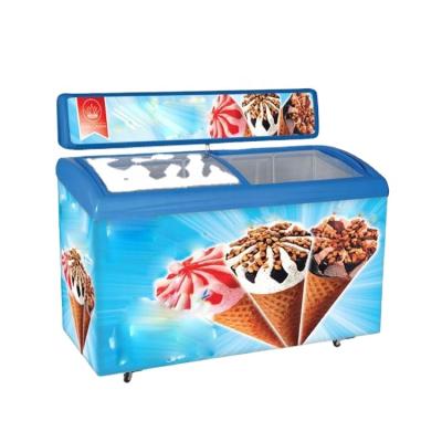 China Commercial 288L Single-temperature Covered CE Certificate Sliding Glass Door Ice Cream Chest Freezer for sale