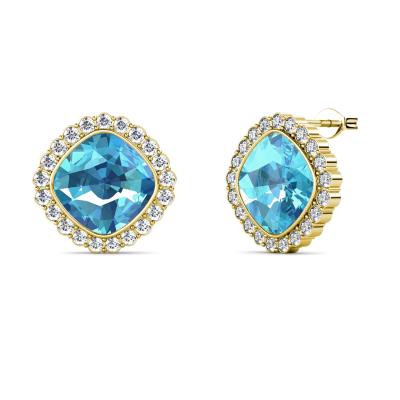 China 2021 Hypoallergenic Sensitive Nickel Free Lead Free 18k New Good Quality 18k Gold Plated Trendy Women Blue Rhinestone Halo Stud Earrings Destiny Jewelery for sale