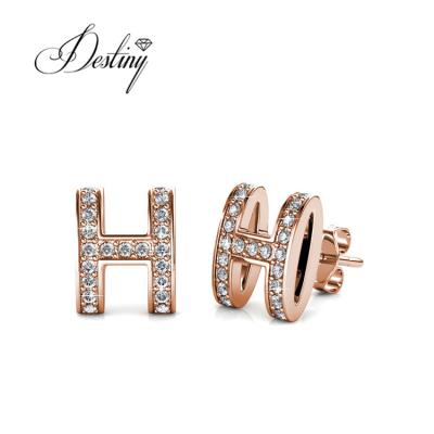 China Classic/Trendy/Casual 925 Sterling Silver Destiny Jewelery Premium Letter H Stud Earrings From Austrian Crystal Jewelry Luxury Brand Inspired for sale