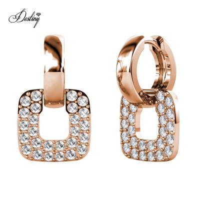 China High Quality Lead Free Nickel Free Anti-Allergy Pave New Austrian Crystal Brass Jewelry Statement Square Huggie Earrings Premium Circle Drop Earrings For Women Destiny Jewelery for sale