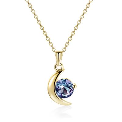 China Free Minimalist Necklace New 2021 Environmentally Friendly Lead Free Nickel Colored Purple Silver 925 And Green Alexandrite Gemstones Small Half Crescent Moon Pendant Necklace Destiny Jewelry for sale