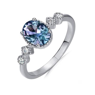 China 2021 New Jewelry Gemstone S925 Environmentally Friendly Lead Free Antique Jewelry Nickel Free Silver Oval Cut Lab Created Alexandrite Zirconia Birthstone Ring For Women Destiny Jewelery for sale