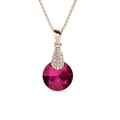 China Wholesale Premium Stone Ladies Hypoallergenic Pendant Necklace Nickel and Lead Free New 2021 Austria Crystal Elegant Ruby Drop Round Necklace for Women for sale