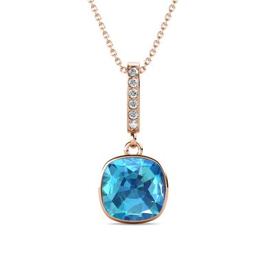 China 2021 New Design Austrian Crystal Jewelry Dangling Turquoise Blue Stone Necklace 2021 High Quality Hypoallergenic Pendant Necklace Destiny Jewelery Premium Square Stone Nickel & Lead Free for sale