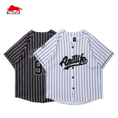 China Breathable Custom Hip Hop Retro Baseball Tank Top Stripe Embroidered Baseball Jacket Summer Shorts Sleeve Baseball Shirt for sale