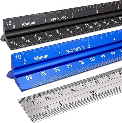 China Aluminum 12 Inch 30cm Laser Etched Anodized Aluminum Color Scale Triangular Ruler For Engineering Architectural Mechanical Drafting for sale