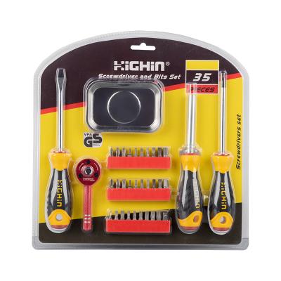 China Tool Kit 35 Pieces Tool Combination Screwdriver Set with Magnetic Ratchet & Screwdriver Bit & Bowl & Magnetic Transmission Handle for sale