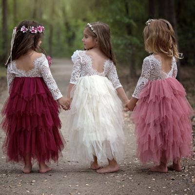 China Washable Girls Dress Lace Long Sleeve Puff Skirt Quilting Bridesmaid Dress Princess Dress for sale