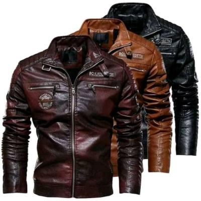 China New Men's PU Leather Jacket Coat Motorcycle Suit Windproof Plus Cashmere Leather Men for sale