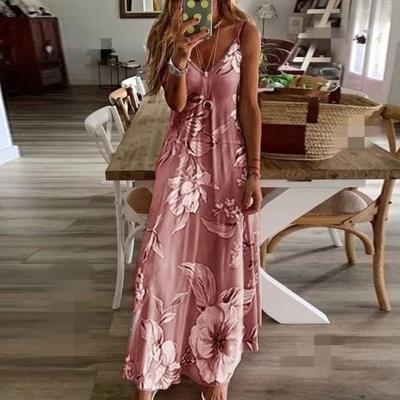 China Plus Size Women's Body Slimming Sleeveless Sling Flower Print Long Section Long Dress for sale