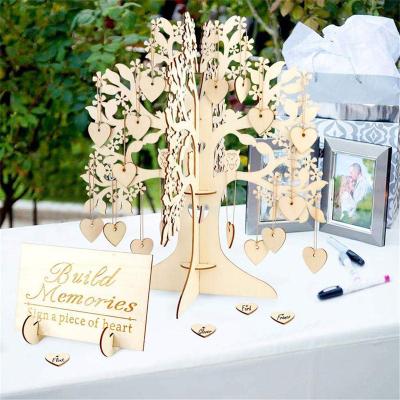 China Wish Guest Book 100 Pcs Eco-Friendly Hearts Ornaments 100 Pcs Unique Alternative Wedding Guest Book Signature 3D Wooden Tree for sale