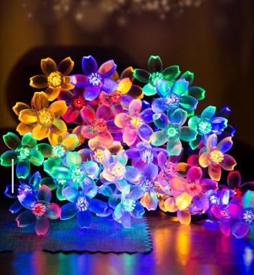 China Waterproof LED Cherry Blossom Solar String Lamp Outdoor Garden Flower Shaped Wedding Decorative Led Solar Holiday Party Garden Light for sale