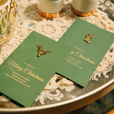 China China Manufacturers Wholesale New Year Retro Birthday Gift Cards Creative Christmas Metal Bronzing Green Christmas Card for sale