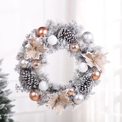 China Fashionable Christmas Decorations Snowflake White Flower Garland Frosted Decor Silver Warm Door Garland White Christmas Store Hanging Scene for sale