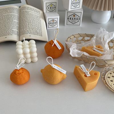 China Trendy Manufacturers Wholesale Handmade Soy Wax Shape Cheese Fruit Food Decoration Smokeless Scented Birthday Party Candles Wholesale for sale