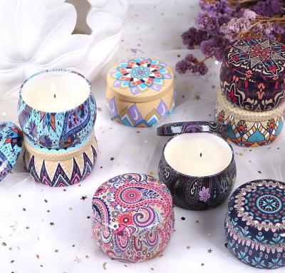 China Daliy Bohemia Small Round Tin Box Scented Candle Tins Container Soy Wax Scented Candles Gift Set For Women Girlfriends for sale