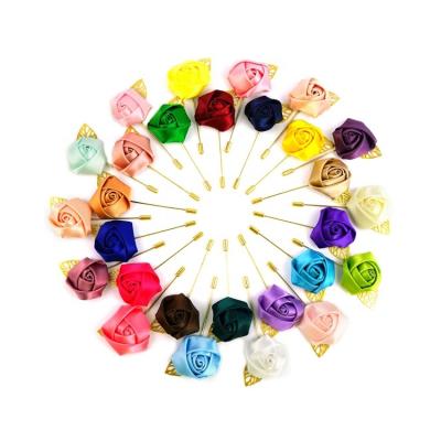 China Fashionable Manufacturer Beautiful Handmade Artifical Fabric Rose Flower Lapel Pin Flower Brooches for Decoration for sale