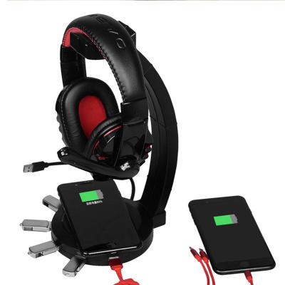 China Multifunctional USB RGB Gaming Earphone Stand Display Stands Wireless Charging Headset Fast Charging Stand with 4 USB and One Earphone Fast Charging Left Stand for sale