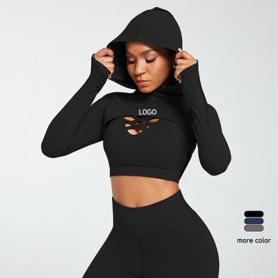 China Viable Custom Logo Compression Long Sleeve Tight Logo Fitness Jogging Wear Women Sport Crop Top for sale