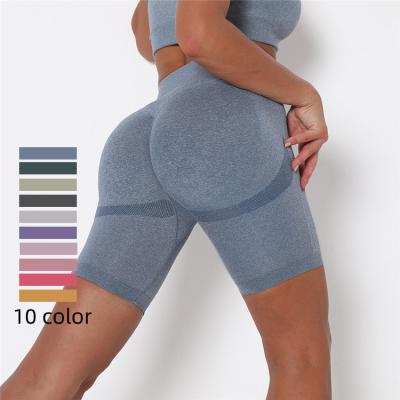 China Breathable Custom Logo High Waist Solid Color Elasticity Knit Women Summer Fitness Gym Shorts for sale