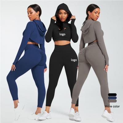 China Custom Breathable Logo Top Casual Pants Autumn Winter Long Sleeve Crop And High Waist 2 Piece Set Tracksuit For Women for sale