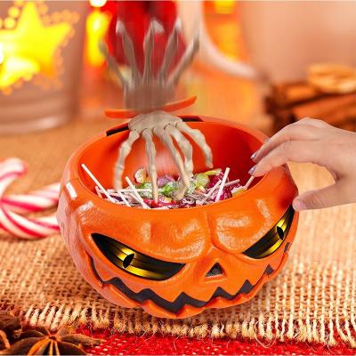 China Funpeny Outdoor Indoor Decoration Wholesale Talking Animated Hand Pumpkin Halloween Large Candy Bowl Outdoor Decorations for sale