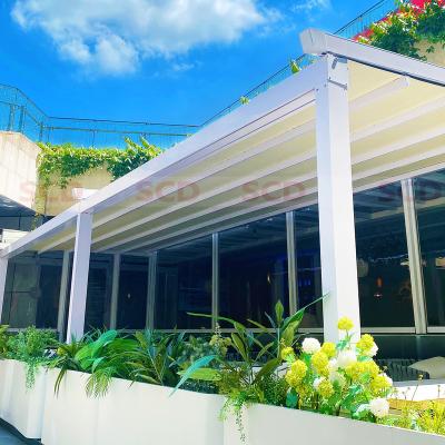 China Waterprof Roof Motorized Pergola System Patio Retractable Pergola Aluminum Folding High Quality Outdoor Umbrella/Pergola for sale