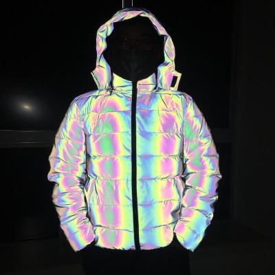 China Breathable Holographic Reflective Women Cotton Zipper Hooded Patchwork Coat Outwear 2020 Winters Streetwear Warm Jacket For Lady for sale