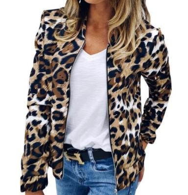 China 2022 Anti-wrinkle Stand Collar Cardigan Leopard Print With Zipper Closure Coat Women Autumn Jacket for sale