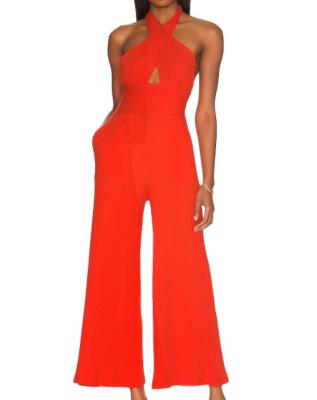 China Anti-pilling Summer Crisscross Halter Neck With Front Backless Women Overalls Cutout Loose Pants for sale