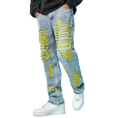 China Casual Style Breathable Men Relaxed Extreme Fit Distressed Yellow Jeans for sale