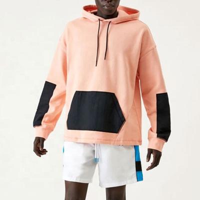 China Anti-Wrinkle Loose Fit Lightweight Mens Long Sleeve Color Blocked Oversized Single Drawstring Pullover Hoodie for sale