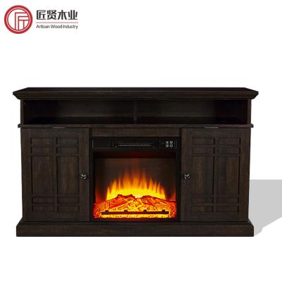 China Adjustable Farmhouse Living Room (Other) Heater Wall Unit TV Cabinet Industrial Wood TV Stand with Chimney for sale